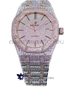 Audemars Piguet Royal Oak 15400 Iced Out Stick Markers Dial in Two Tone Rose Gold Casing Swiss Replica Watch