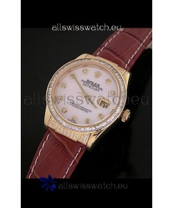 Rolex DateJust Japanese Mens Replica Yellow Gold Watch in White Mother of Pearl Dial